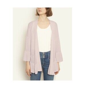 Ann Taylor Linen Blend Ruffle Cardigan ~ Soft Seashell Pink ~ Sz M/L ~ NWT Light